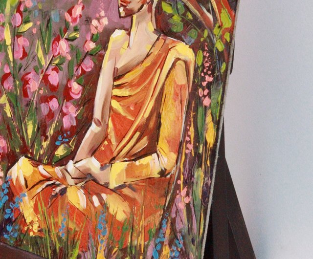 仏教画 仏陀 オリジナルアート 僧侶のアートワーク 瞑想 壁アート 禅の