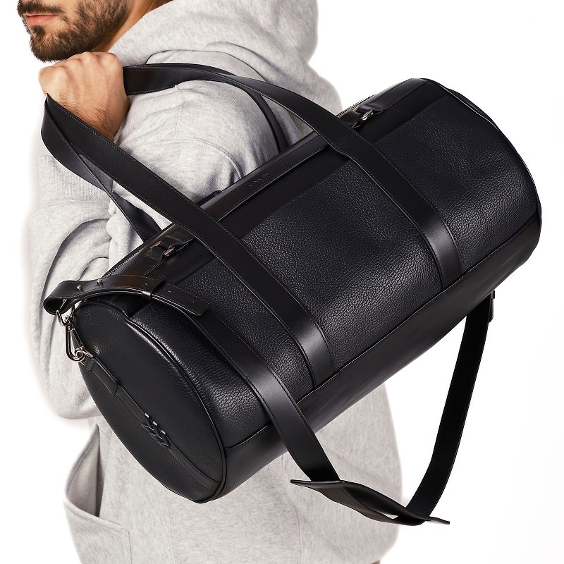 On-My-Way Black Leather Gym Bag - Luggage & Luggage Covers - Genuine Leather Black