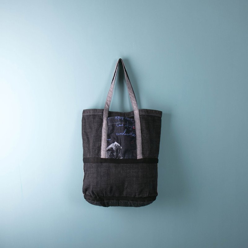 Patchwork bag - กระเป๋าถือ - ผ้าฝ้าย/ผ้าลินิน สีน้ำเงิน