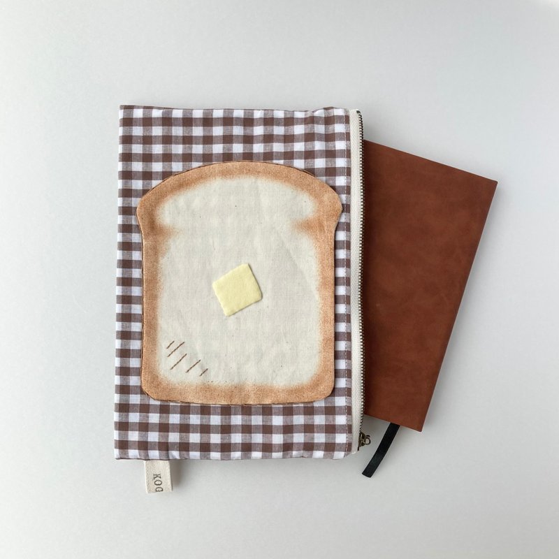 Butter Toast and Gingham Check Multi-Case - กระเป๋าเครื่องสำอาง - ผ้าฝ้าย/ผ้าลินิน สีนำ้ตาล