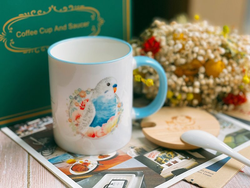 Happy bird-hand-painted Mug/Ceramic Mug/Mug Gift Box - แก้วมัค/แก้วกาแฟ - เครื่องลายคราม สีน้ำเงิน