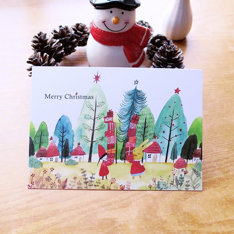 Merry Christmas-Christmas Tree Forest Postcard - การ์ด/โปสการ์ด - กระดาษ สีเขียว