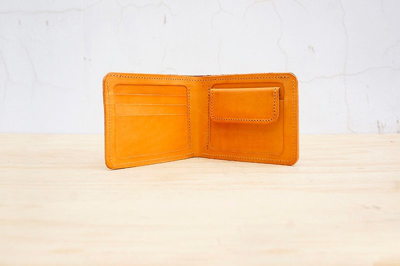 新革の切替ショートクリップ（カード位置×7切替金×1紙幣レイヤード×2カスタムレタリング） - 財布 - 革 オレンジ