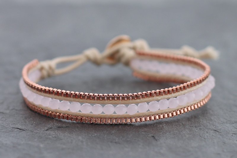 Rose Quartz Pink Bracelets Faceted Square Rose Gold Beaded Bracelet - Bracelets - Semi-Precious Stones Pink