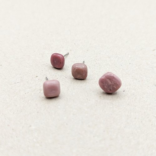 Somnambulist 天然水晶 玫瑰石 薔薇石 不鏽鋼耳環
