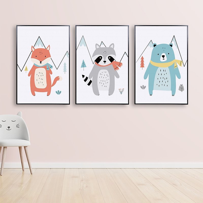 The Bear and the Fox / Hanging Picture Frameless Picture Frame Picture Frame Decorative Picture House Gift Store Opening Gift - กรอบรูป - ผ้าฝ้าย/ผ้าลินิน 