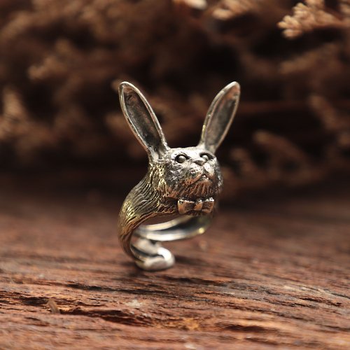 jacksclub 貓兔子戒指男女通用 925 純銀製成可愛動物風格