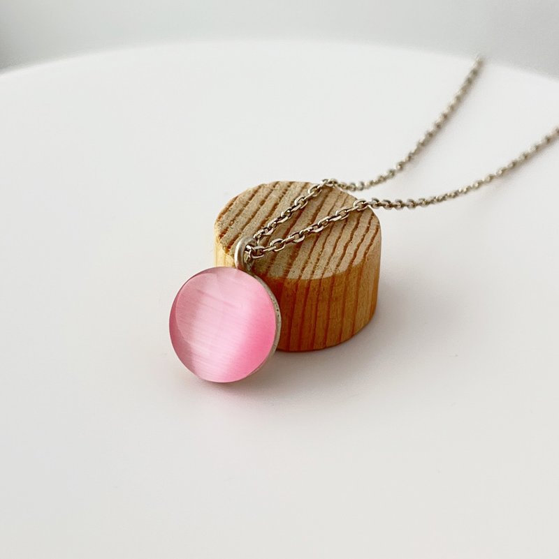 Pink Cat's Eye Stone Pendant in 925 Sterling Silver - Necklaces - Gemstone Pink