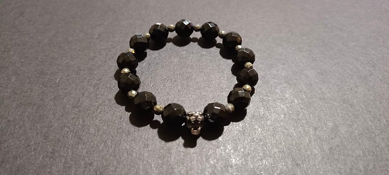 (Customized gift) Black Agate X Pyrite X Tiger Head Bracelet - สร้อยข้อมือ - คริสตัล สีดำ