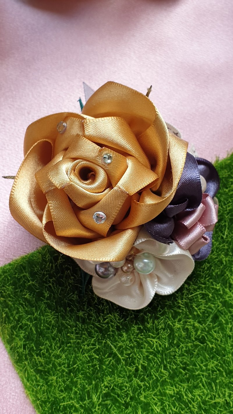 [Customized gift] [Christmas gift box] exquisite hand-made / French champagne rose hairpin - เครื่องประดับผม - ไนลอน สีทอง