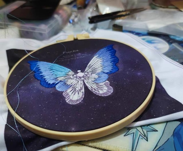 Bead embroidery pattern Blue butterfly