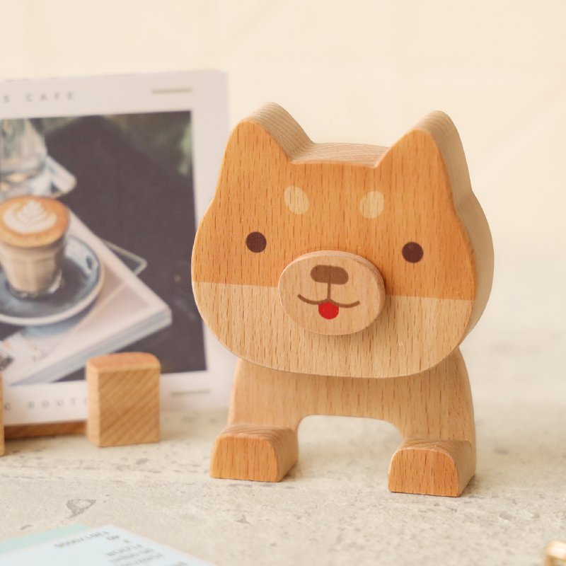 Healing Animals [Companion Mobile Phone Holder-Shiba Inu] Tablet Holder/Business Card Holder - Phone Stands & Dust Plugs - Wood Multicolor