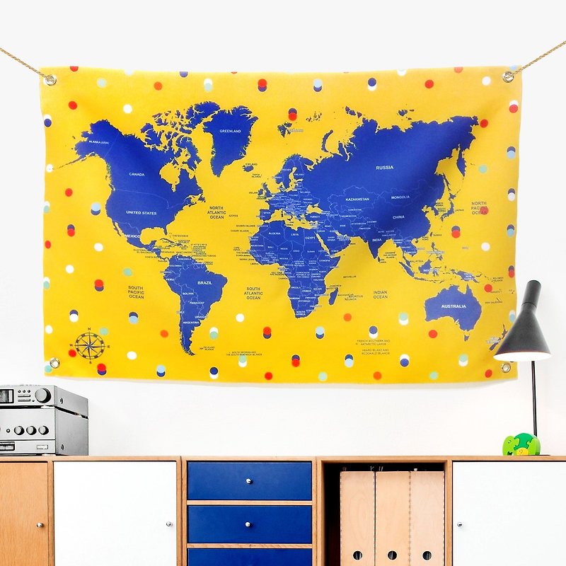 客製化世界地圖布幔 氣泡點點 - 牆貼/牆身裝飾 - 其他材質 黃色