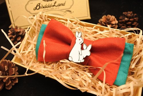 BirdddLand 原創手工領結 Oh Rabbit 聖誕復古撞色領結 調皮兔子 聖誕禮物