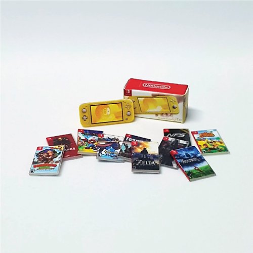 liluminiatureshop Nintendo Switch Lite Console Yellow+ 10 Games Scale 1/12