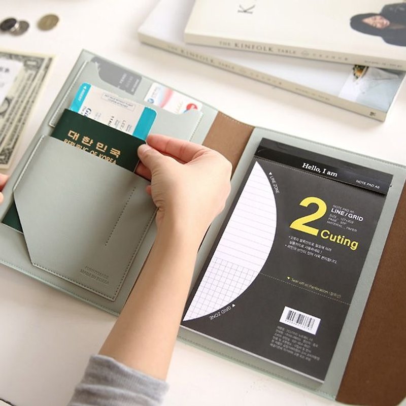 Funnymade - Adult Stationery - Storage Expanded Leather Book Cover A5 - Mint Ash, FNM34355 - ปกหนังสือ - หนังแท้ สีเทา