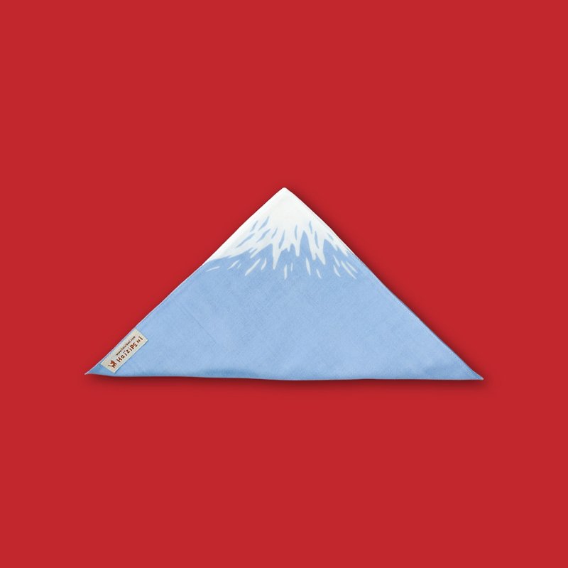 日本富士山四重紗手作小方巾 手帕 幸運物 交換禮物 - 手帕 - 棉．麻 藍色