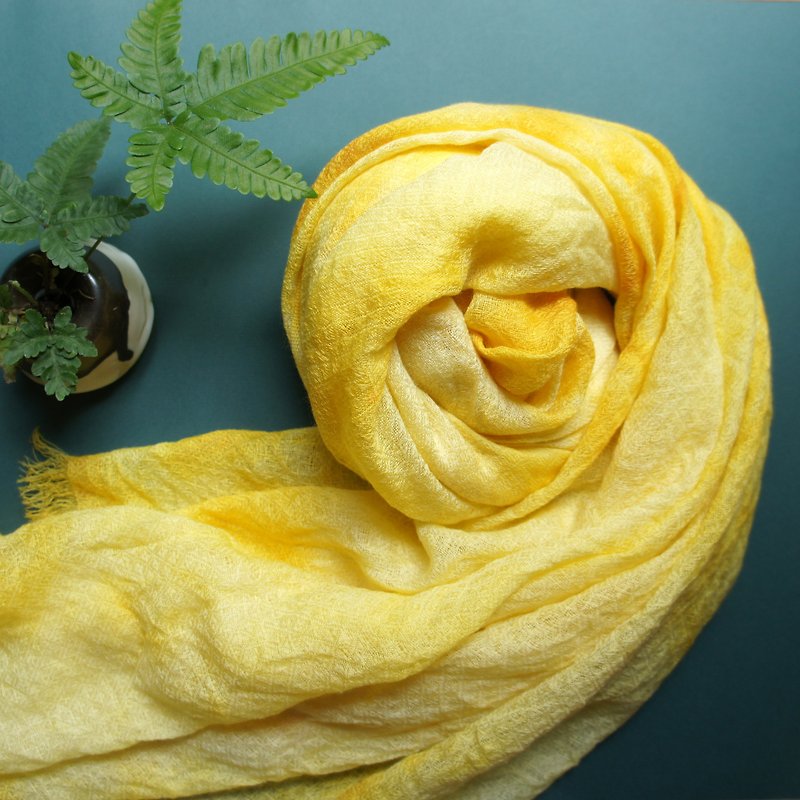 植物染純羊毛圍巾 - 絲巾 - 羊毛 黃色