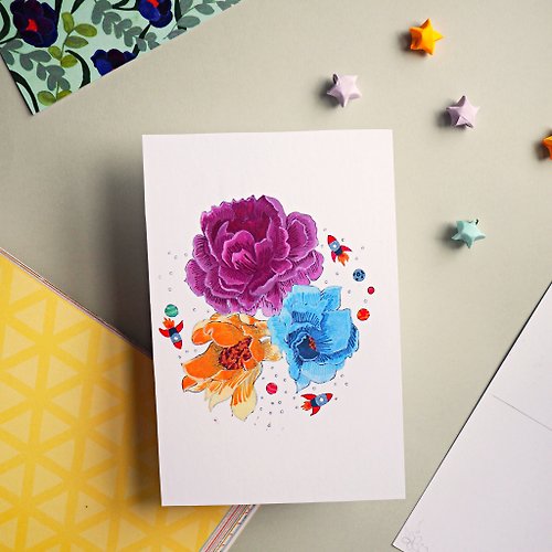 Florals and Art Coloured Floral and Galactic postcard