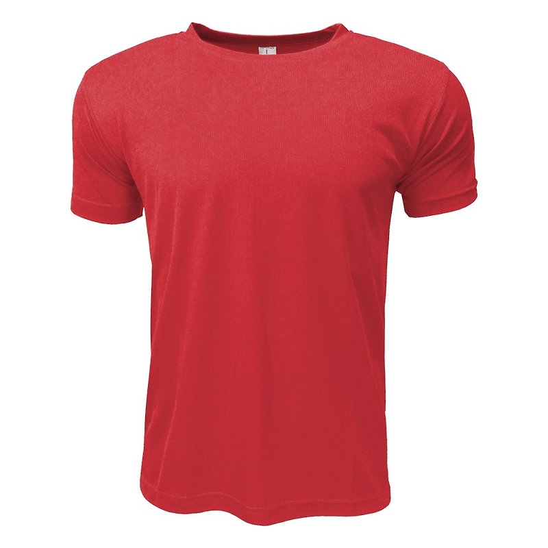 3D straight striped moisture wicking round neck T :: Red:: men and women can wear - ชุดกีฬาผู้ชาย - ผ้าฝ้าย/ผ้าลินิน สีแดง