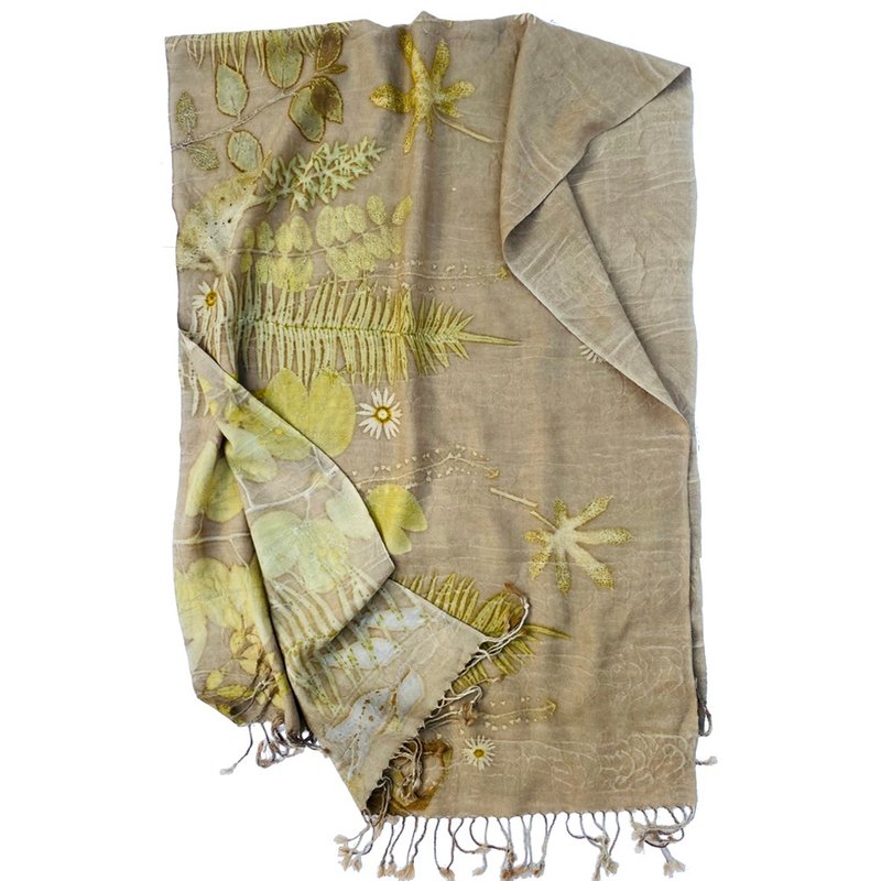 Eco Printing Handmade Plant Dyeing Natural Flower and Leaf Transfer Dyeing Heat Transfer Dyeing Wool Scarf Shawl - Knit Scarves & Wraps - Wool 