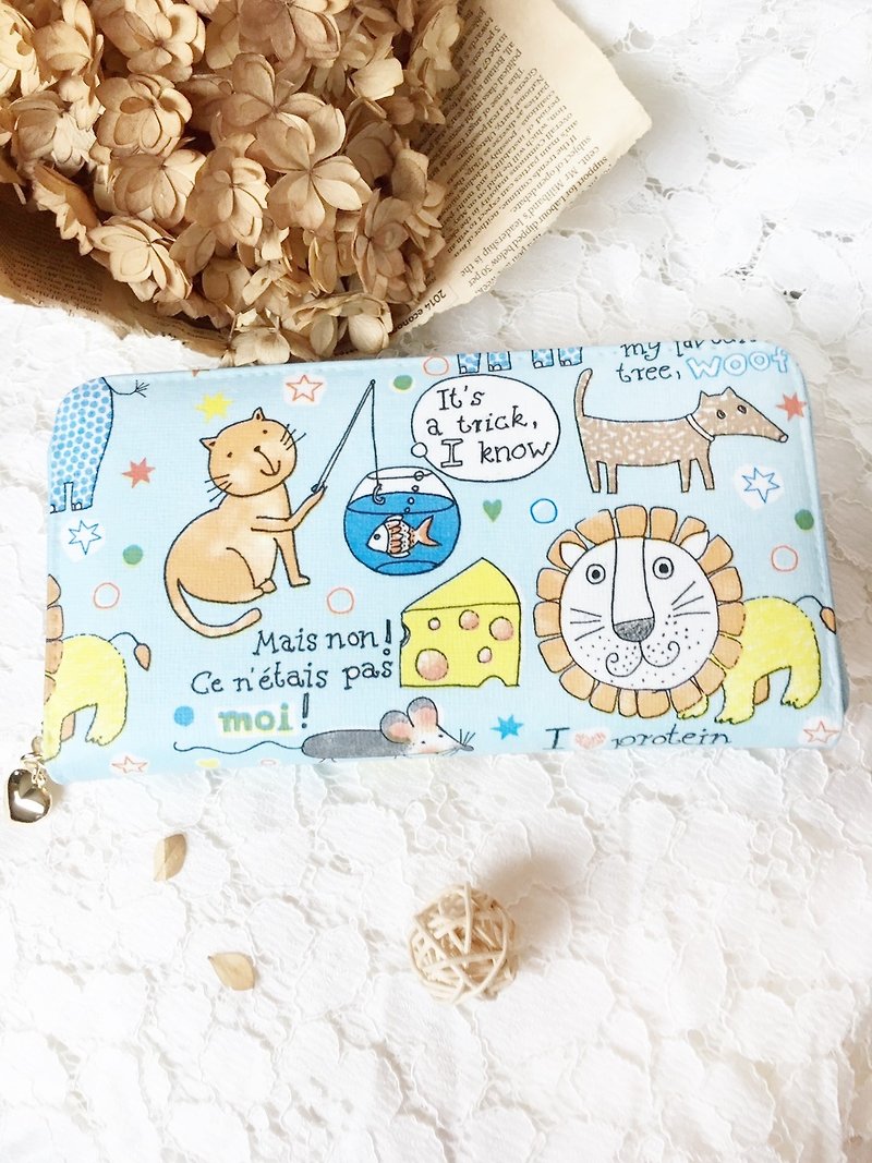 Hand a gift "long clip" cartoon animals / Valentine's Day birthday Mother's Day exchange gift - Wallets - Genuine Leather Blue