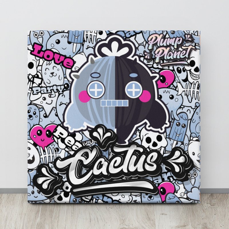 塗鴉世界的機器仙人掌 Canvas Print 無框帆布數碼油畫 - 海報/掛畫/掛布 - 其他材質 銀色