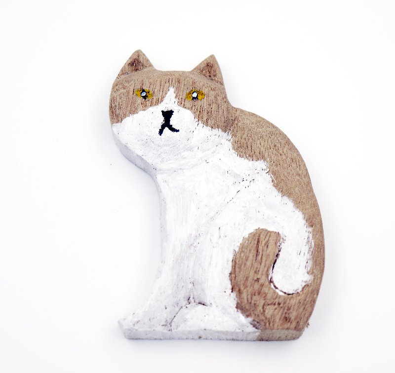 木版猫のジュエリー - 座っ（樟脳）装飾はペン磁石をインストールすることができます置きます - その他 - 木製 ブラウン