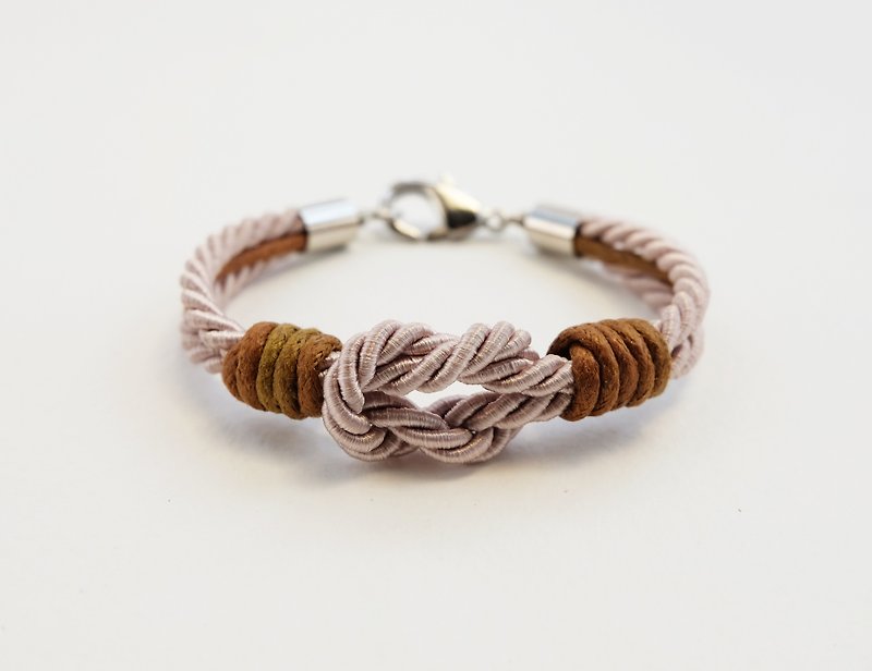 Light brown tie the knot bracelet with brown waxed cotton cord - สร้อยข้อมือ - กระดาษ สีนำ้ตาล