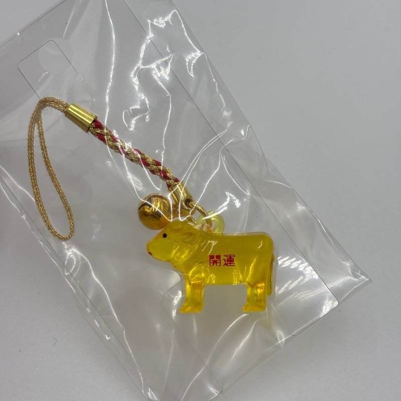 Ganzhi netsuke good luck gold bull pendant - พวงกุญแจ - วัสดุอื่นๆ สีทอง