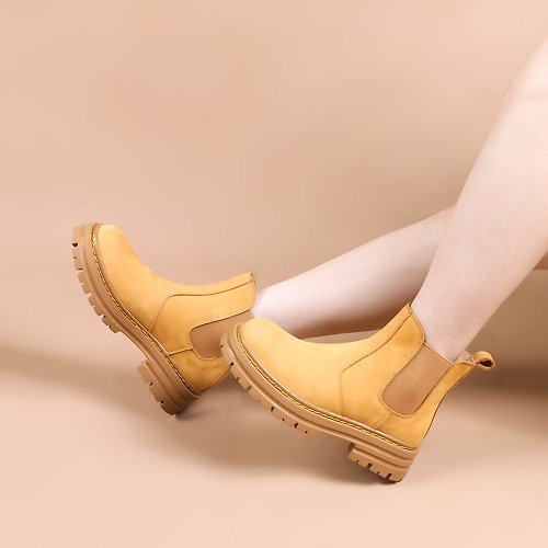 Dwarves 切爾西大黃靴復古馬丁靴真皮厚底低跟女靴