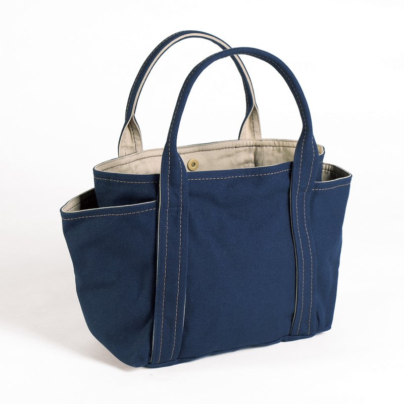 Magnetic buckle/canvas universal handbag-dark blue (small) - กระเป๋าถือ - ผ้าฝ้าย/ผ้าลินิน สีน้ำเงิน