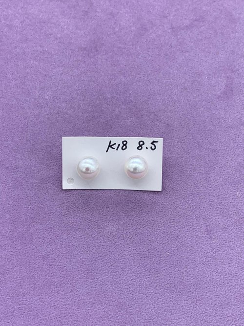 Tooo Mini (只有一對)18K金天然無調色日本Akoya珍珠耳環 (大粒)