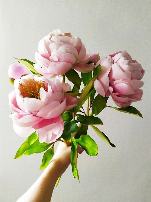 ByflordecorArt Preserved peony centerpiece, Artificial flower bouquet, Undying pink peony