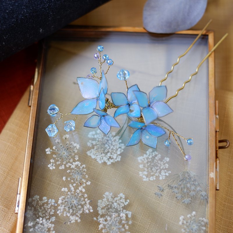 To be continued | Hydrangea Crystal flower resin flower hair accessories hair fork bridal tiara jewelry order - เครื่องประดับผม - เรซิน สีน้ำเงิน