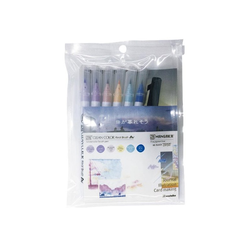 【Kuretake Japan Kuretake】ZIG Paint Brush + Needle Pen Seven-color Set Sunset Time - Other Writing Utensils - Other Materials Multicolor