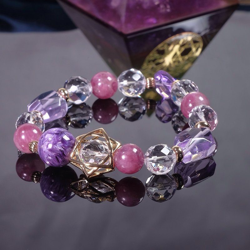 Amethyst × Plum Blossom Tourmaline × Amethyst × White Crystal Large Design Crystal Bracelet Popular Emotional Changes - Bracelets - Crystal Purple