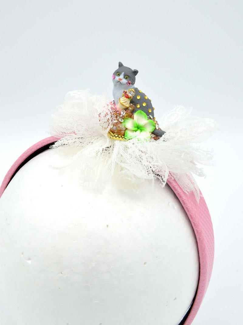 TIMBEE LO Cat Dessert Gorgeous Lace Headband Headband Swarovski Crystal PU Rubber Headband - Hair Accessories - Plastic Pink