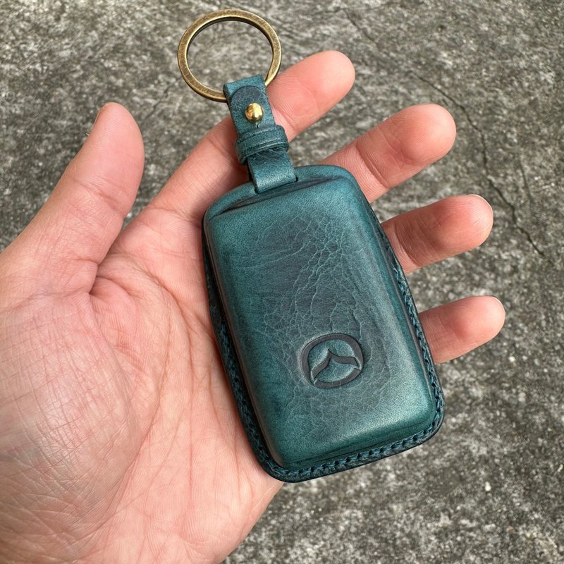 Mazda 鑰匙皮套 油蠟皮 全包覆款/無按鍵圖案 cx3 cx30 cx5 cx9 - 鑰匙圈/鑰匙包 - 真皮 灰色