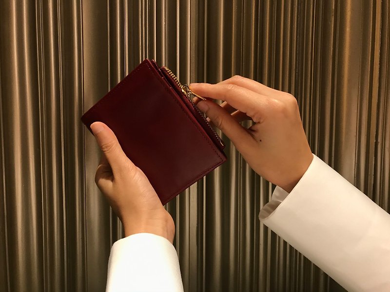 短夾包 真皮皮夾 Minimalist Slim Leather wallet - Red - 銀包 - 真皮 紅色