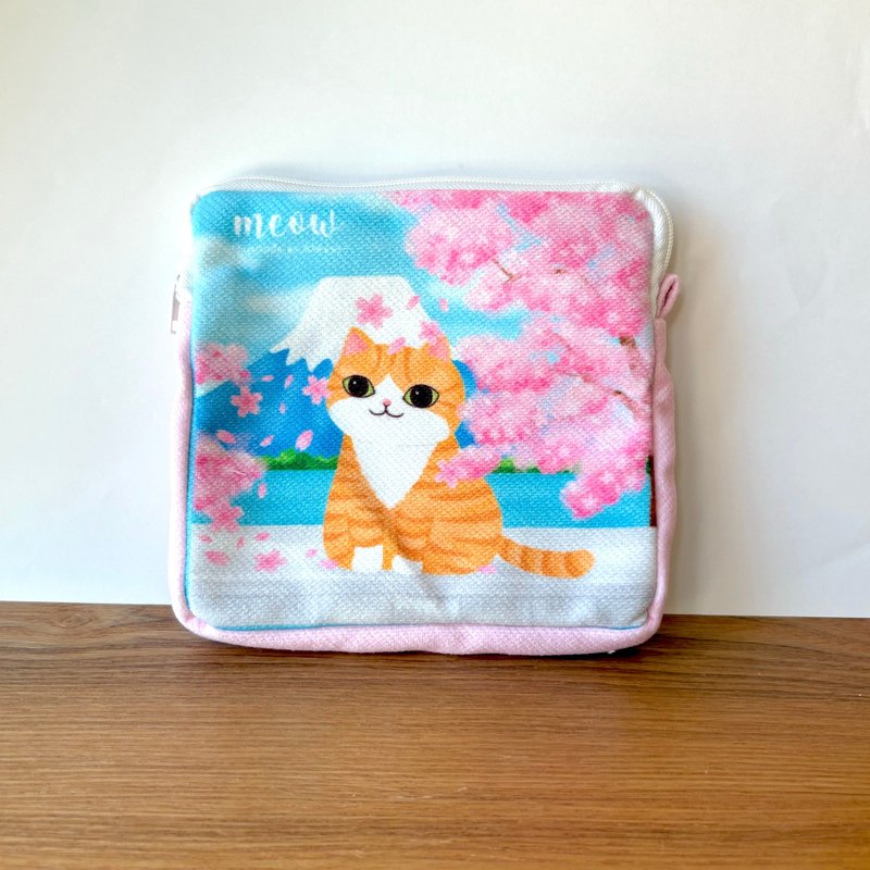 Meow Mt. Fuji cat small bag pouch - Size L - กระเป๋าเครื่องสำอาง - วัสดุอื่นๆ สึชมพู