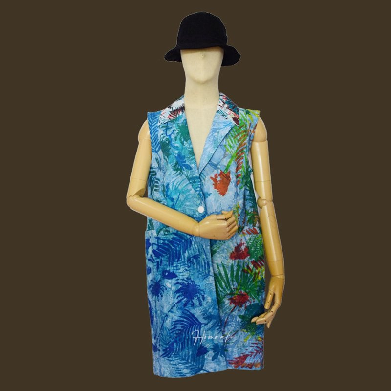 Indigo Sleeveless Blazer (Cracked Colorful) - 女西裝外套 - 棉．麻 多色