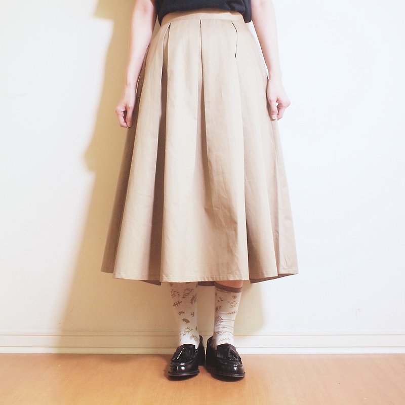 cotton flare skirt : khaki - 裙子/長裙 - 棉．麻 卡其色