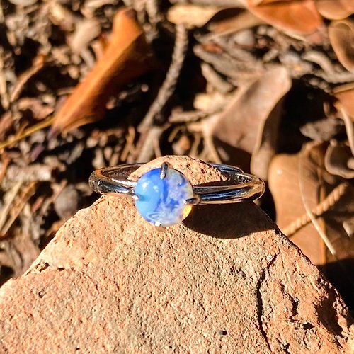 Pachamama 天然石飾品 **藍染** 澳洲天然蛋白石 925銀戒指 / 藍澳寶飾品