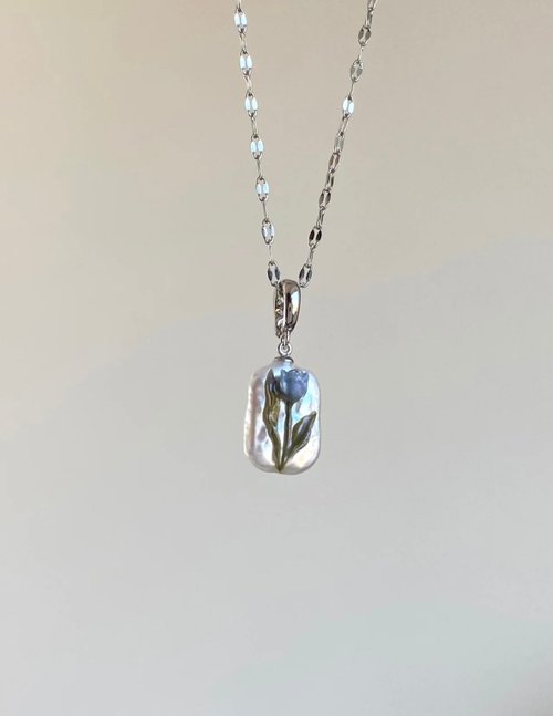 YuanPearl園珍手作 YuanPearl天然極光巴洛克珍珠設計款珍珠項鍊鬱金香浮雕圖案