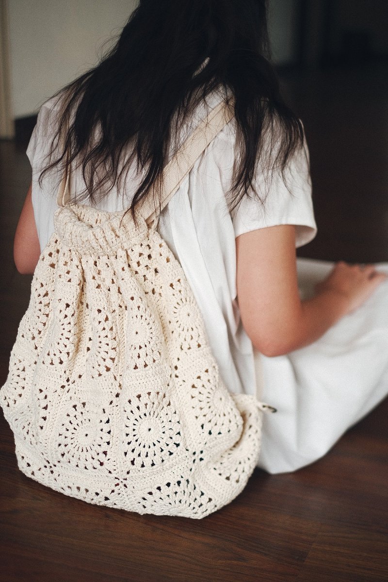 Holiday Picknit │ Crochet Lace String Bag - Backpacks - Cotton & Hemp 