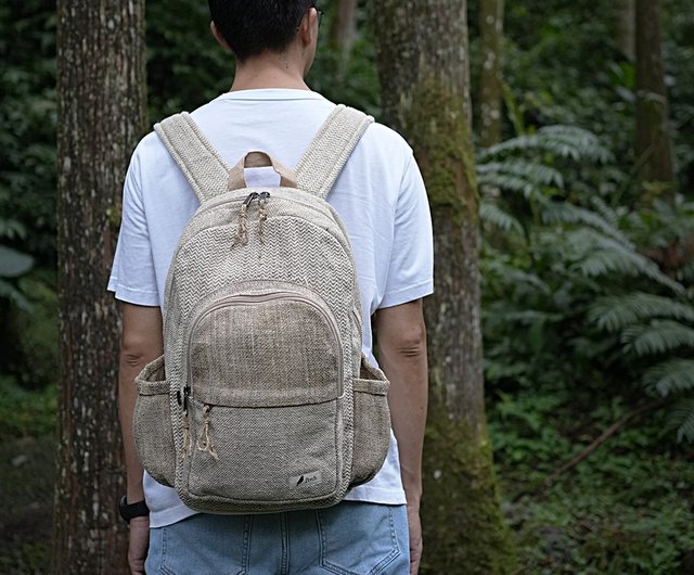 Unisex hot Large 100% Hemp and Natural Woven Cotton Backpack