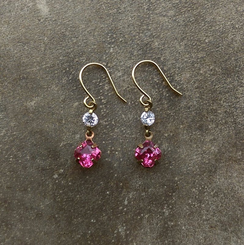 深粉紅玻璃鋯石耳環 - 耳環/耳夾 - 寶石 