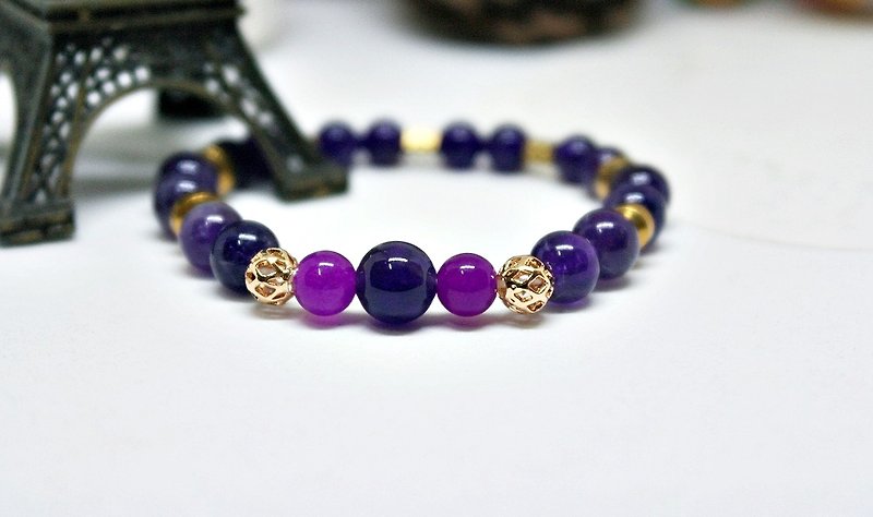 Natural stone x brass elastic bracelet _ crystal purple - สร้อยข้อมือ - เครื่องเพชรพลอย สีม่วง