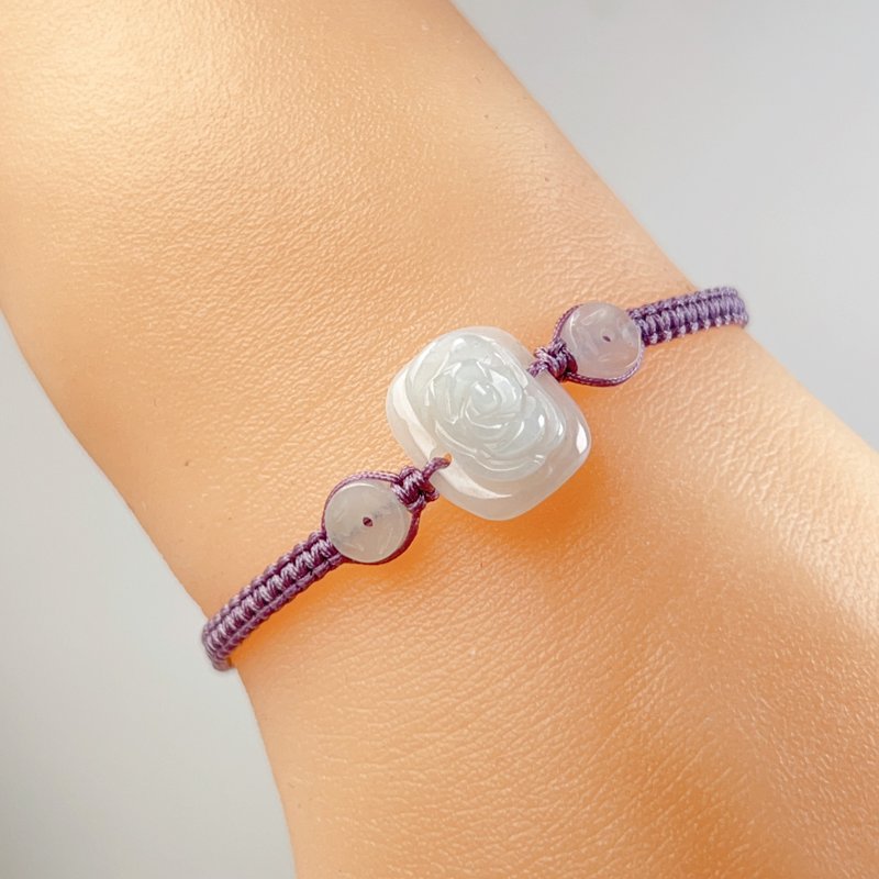 Ice jade flower braided bracelet | Natural Burmese jade A grade jade | Gift giving - สร้อยข้อมือ - หยก ขาว